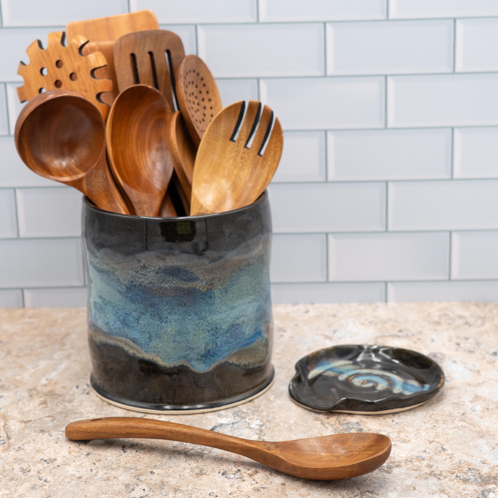 Pottery Utensil Holder: Handmade Wheel Thrown Ceramic