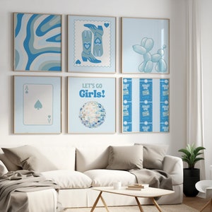 arte de parede azul pôster de cowgirl decoração de quarto de dormitório formal galeria estética conjunto de arte de 6 impressão de arte de parede moderna decoração de dopamina funky disco feminino