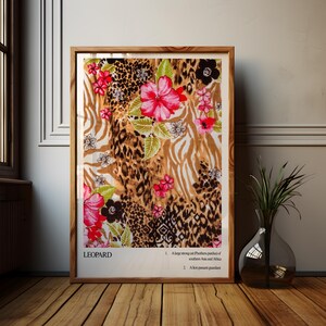 Leopard Wall Art, Photography Definition Print, Floral Leopard Poster, Above Bed Bedroom Wall Decor, Aesthetic Photography Art, tropical art
