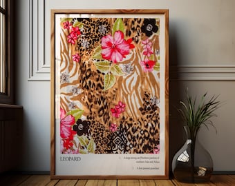 Leopard Wall Art, Photography Definition Print, Floral Leopard Poster, Above Bed Bedroom Wall Decor, Aesthetic Photography Art, tropical art
