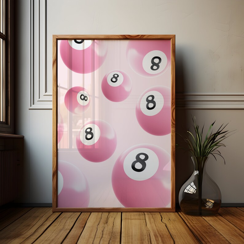 Trendy Pink Wall Art Set of 3, Love Poster, College Decor, 8 Ball ...