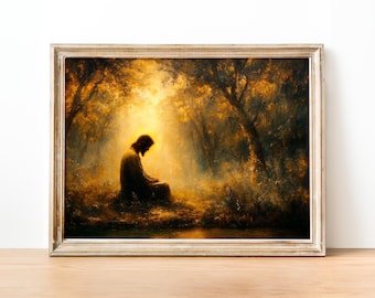 Jesus in Gethsemane Painting: Christian Wall Art (Digital Download)