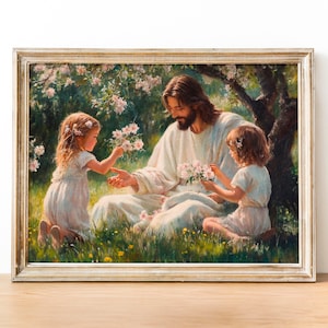 Jesús con niños, Niño de Dios, Biblia moderna, Arte religioso, Arte SUD, Decoración de pared cristiana, Regalo inspirador, Descarga digital 115