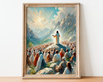 Sermon on the Mount Art: Jesus Teaching, Christian Wall Art (Digital Download)