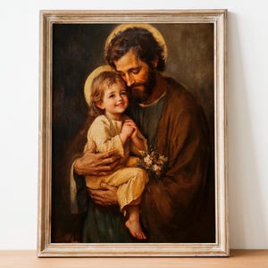 Vaderliefde - Sint-Jozef en kind Jezus, Sint-Jozef, Jezus kunst, Sint-Jozef aan het werk, heilig werk, christelijke kunst, digitale download 222