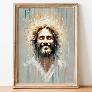 Jésus joyeux, sourire de Jésus, art religieux, décoration religieuse, foi et amour, art inspirant, portrait de Jésus, art chrétien, téléchargement numérique 8