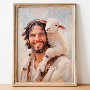 En buenas manos, arte cristiano moderno, pintura cristiana, Jesús y el cordero, arte Leave the 99, pintura mormona, impresiones bíblicas, Jesús Descargar 86
