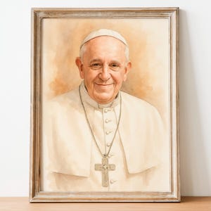 Holy Father Pope Francis, Pope Francis Watercolor Portrait Print, Catholic Wall Art, Religious Decor, Vatican Artwork, Digital Download 239