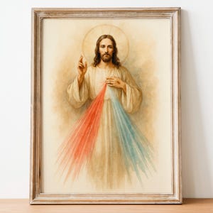 Barmherzigkeit Jesus Aquarell, katholische Wandkunst, religiöses christliches Dekor, Herz-Jesu-Kunst, vom Glauben inspiriertes Geschenk, digitaler Download 236