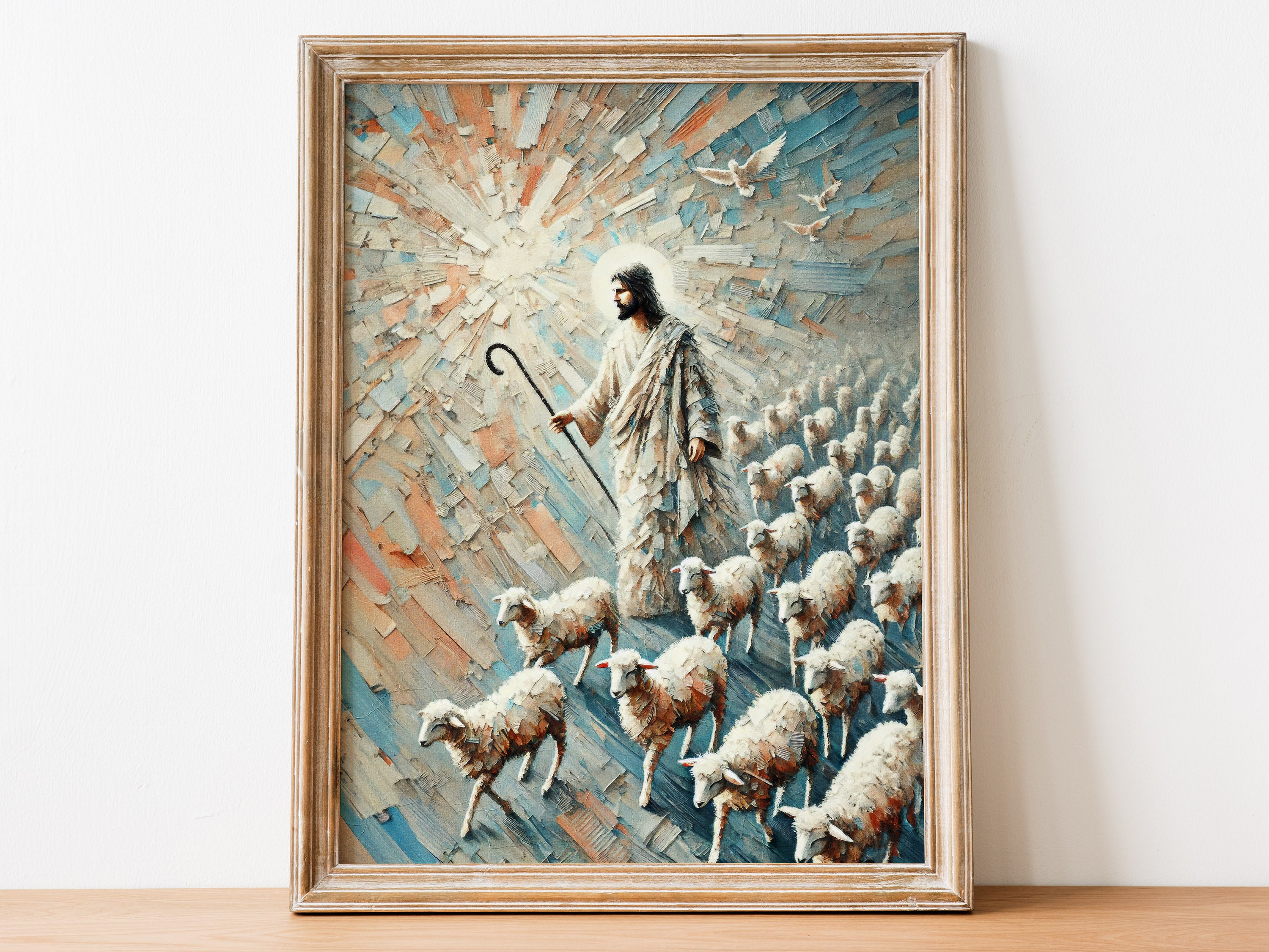 根付 Jesus the Good Shepherd Art Print: Christian Faith Decor (digital