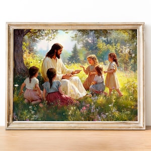 Sacred Bond, Digital Jesus Painting, Jesus with Kids, LDS Wall Art, Bible Art, Jesus Children, Christian Art, Digital Download 114