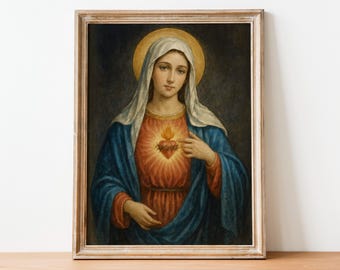 Immaculate Heart of Mary - Queen of Heaven, Religious Art, Spiritual Art, Virgin Mary, Holy Mother, Catholic Art, Digital Download 244