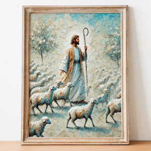 Jesus Leading His Flock to Light, The Good Shepherd, Jesus Art, Faith Decor, Jesius Christ, Christian Art, Digital Download 52