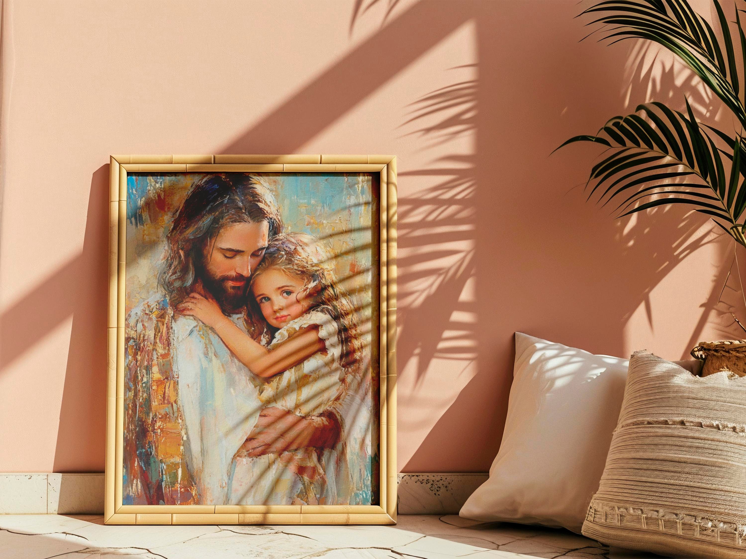 Jesus Hugging Girl Art Print: Graceful Protection Christian