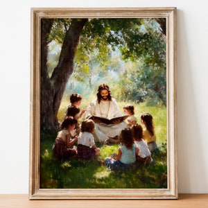 Jezus onderwijst kinderen, digitale christelijke kunst, kunst van Christus en kinderen, LDS-kunst, digitale Jezuskunst, christelijke kunst, digitale download 91