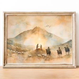 The Journey to the Nativity, Minimalist Nativity Scene, Jesus wall art, Christian Painting Art, Digital Download 172