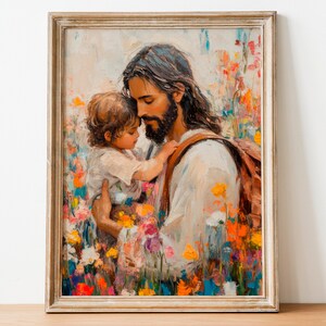 Guided by Love, Digital Jesus Painting, Jesus with Kids, LDS Wall Art, Bible Art, Jesus Children, Christian Art, Digital Download 149