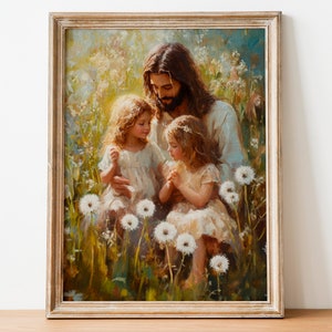 Guided by Love, Digital Jesus Painting, Jesus with Kids, LDS Wall Art, Bible Art, Jesus Children, Christian Art, Digital Download 110