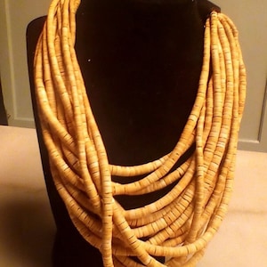 Vintage Monies Gerda Lynaggaard necklace carved horn coconut bead 14 strands