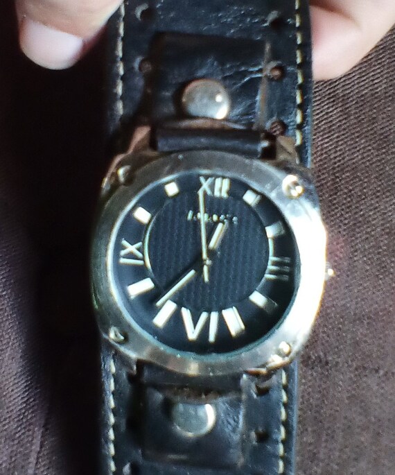 Nemesis Black Roman numeral watch with black leath