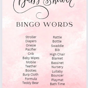 Baby Shower Bingo Game GIRL, Baby Bingo Printable, Instant Download - Etsy