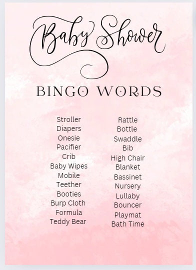 Baby Shower Bingo Game - GIRL, Baby Bingo Printable, Instant Download ...