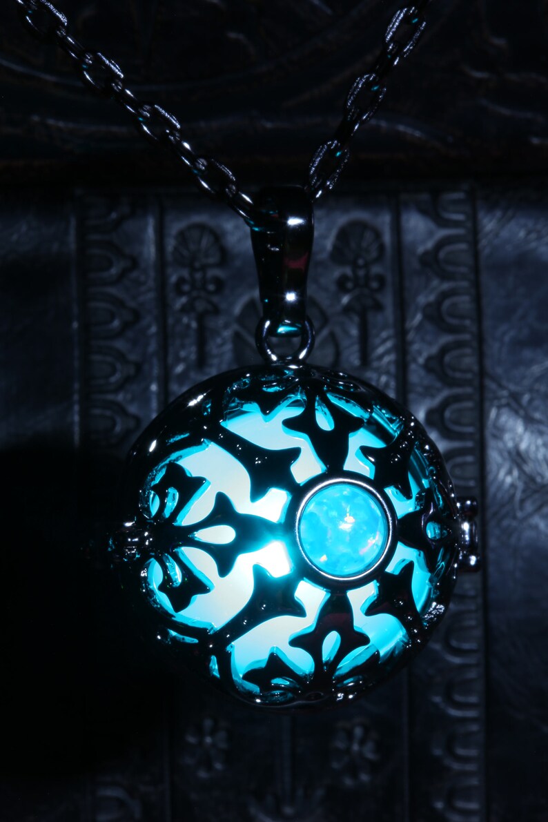 Glowing Necklace Pendant Locket With Teal Led Orb And Turquoise Opal Stone - Glowing Necklace Pendant Glowing Necklace Pendant Locket With Teal Led Orb And Turquoise Opal Stone - Glowing Necklace Pendant