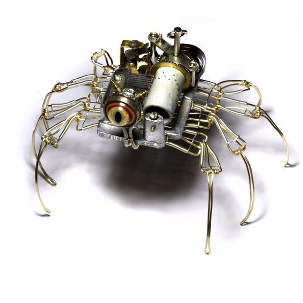 Steampunk Musical Spider Robot Sculpture with Taxidermy Glass Eye and Spring driven musical box -- ca. 1960 -- Frère Jacques - RESERVED