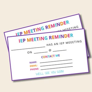 IEP Meeting Reminder Cards for SPED Teachers, Printable IEP Meeting Cards, Special Education Meeting Reminders, Sped Binder, Self Contained