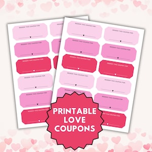 Druckbare Valentinstag Gutscheine, Liebe Gutscheine Digital Download, 12 Count