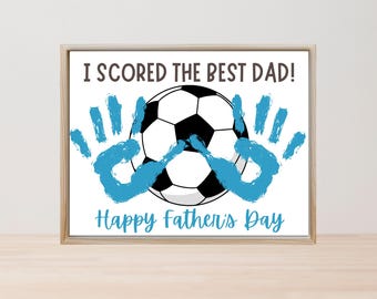Vatertags-Handabdruck-Kunst, ich erzielte den besten Vater, Fußball-Handabdruck-Kunst, Vatergeschenk vom Kleinkind, Vorschulhandwerk, Sport-Vatergeschenk