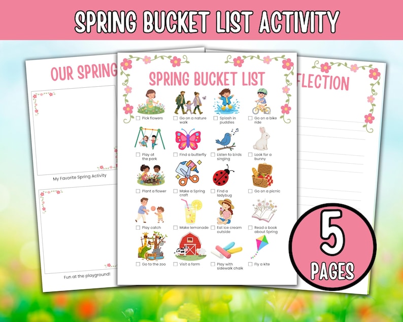 Spring Bucket List for Kids, Spring Activity Keepsake, Spring ...