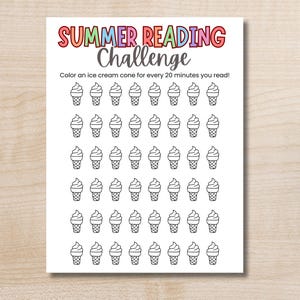 Summer Reading Challenge for Kids, Kids Reading Tracker, Ice Cream Summer Reading Tracker, Summer Camp At Home Activity
