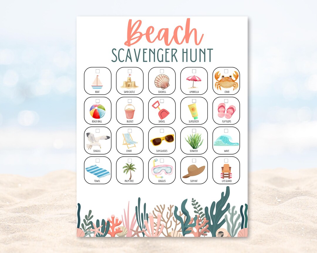 Beach Scavenger Hunt for Kids, Vacation Scavenger Hunt, Outdoor Summer ...