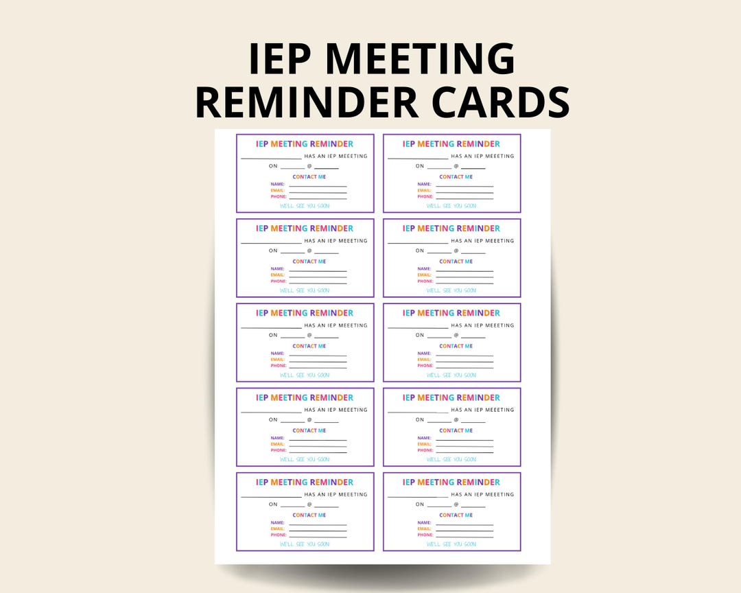 IEP Meeting Reminder Cards for SPED Teachers, Printable IEP Meeting ...