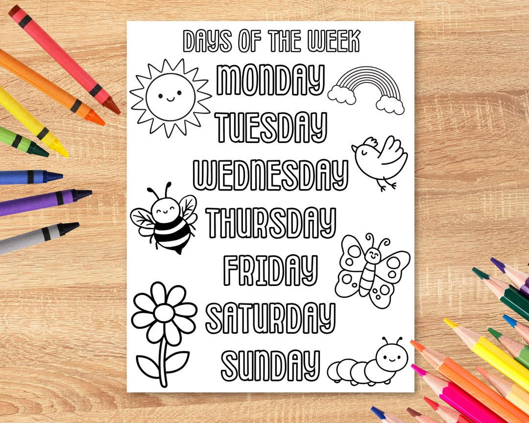 Days of the Week Coloring Page, Coloring Page for Preschool ...