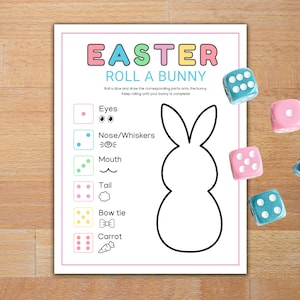 Easter Roll a Bunny Dice Game, Easter Activity for Kids & Adults, Printable Easter Classroom Game, Easter Game for Palm Sunday and Holy Week