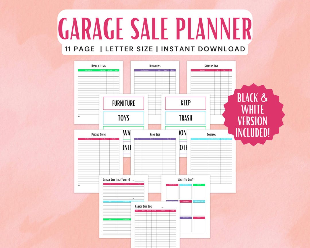 yard sale inventory template Images High Quality Grahic Garage Sale Planner, Printable Yard Sale Log, Garage Sale Checklist and ...
