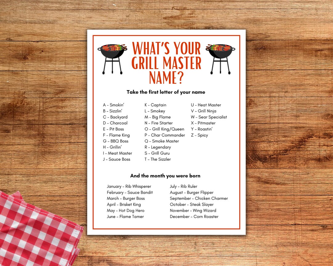 What's Your Grill Master Name BBQ Game, Printable Barbecue Games, I Do ...