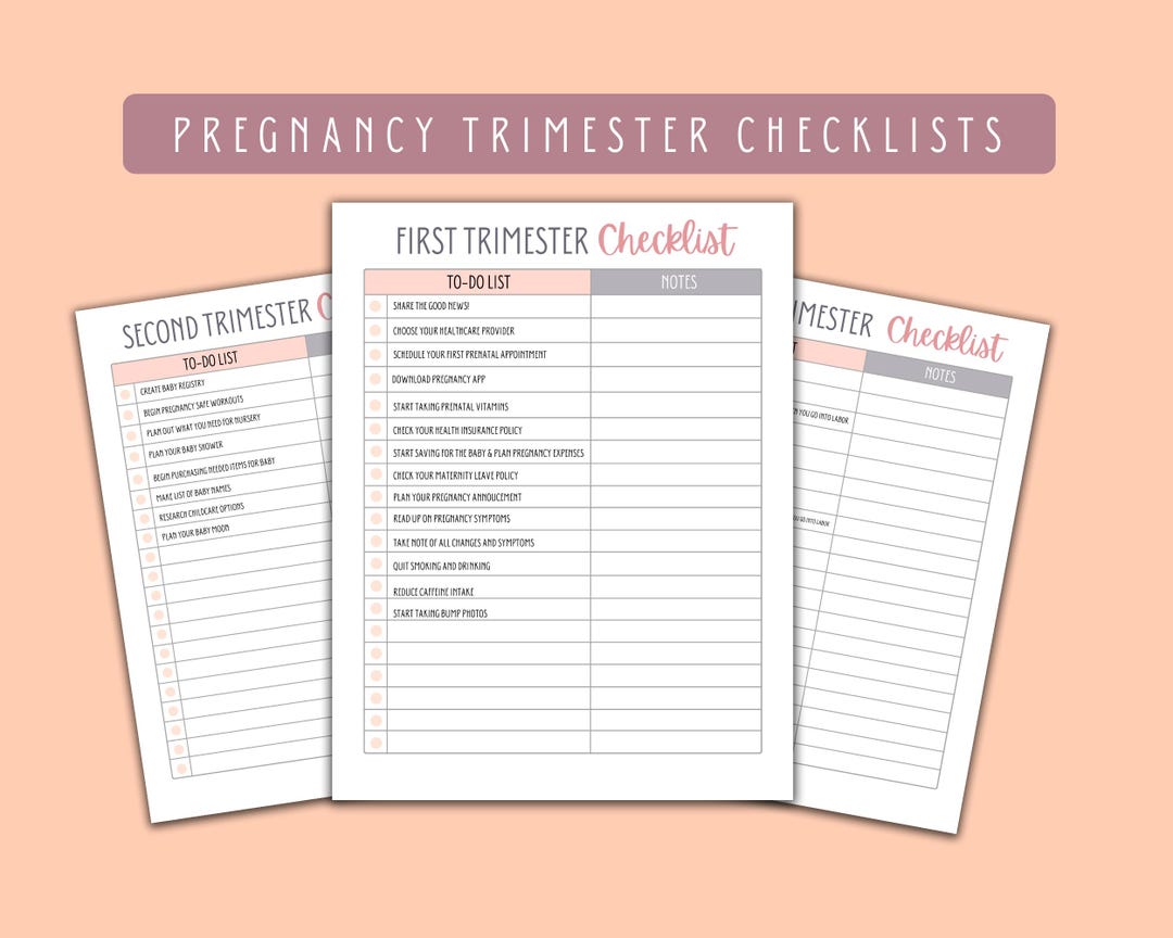 Pregnancy Trimester Checklists for First Time Moms, First/second/third ...