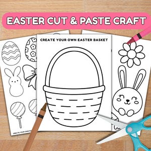 Easter Cut and Paste Craft, Make Your Own Easter Basket Printable, Easter Activities for Kids,Easter Coloring Page,Classroom Easter Activity