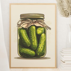 Retro Pickles Wall Art Poster Pickles Jar Art Print  Funny Food Poster  Colorful Kitchen Art Jap Pickles art retro Poster pickle lover gift