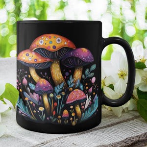 3D Effect Psychedelic Mushroom Mug Faux Embroidery Toadstool Coffee Cup Toadstool Mushrooms Mug 3D Effect Imprint Coffee Mug Nature Lover