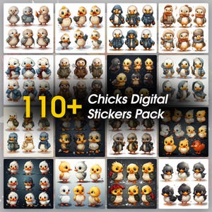 Сreative 110 Chicks Digital Stickers Pack Picture art Chicken Duck cartoon Stickers Decor Print & Cut Fantasy Emoji Note Stickers IPad