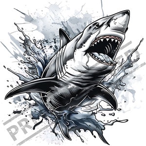 Shark Tattoo Design , 3D Artwork | Canvas Art | Printable SVG Stencil Included| Digital Download | Shirt Decal | PNG | iPhone Wallpaper