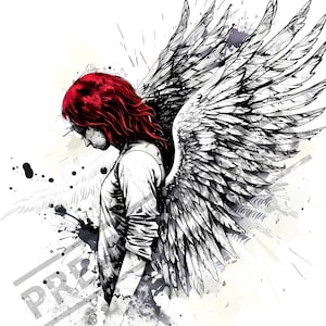 Angel Tattoo Design | High Resolution 4K | Canvas Art | Black Scale|  Printable SVG File Included