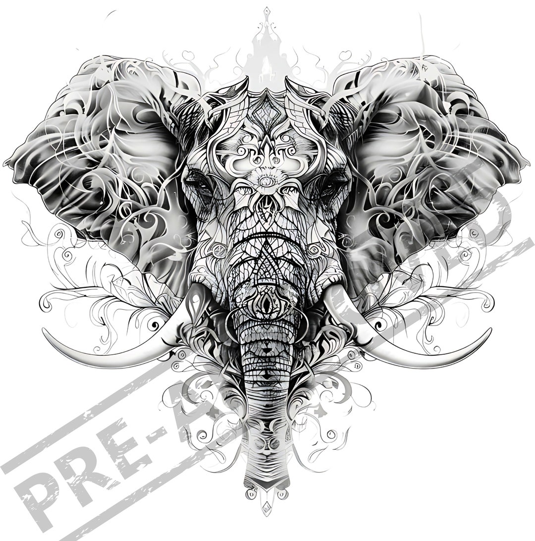 Elephant Tattoo Design | High Resolution 4K | Canvas Art | Printable ...