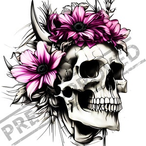 Skull & Flowers | High Resolution 4K | Canvas Art | Printable SVG Stencil Included