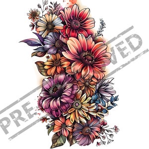 Bloemen tattoo ontwerp | Hoge resolutie 4K PNG transparante achtergrond | Canvaskunst | Afdrukbare SVG-tatoeagesjabloon inbegrepen|