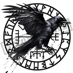 Raven Tattoo Design | High Resolution 4K | Canvas Art | Viking Art Tattoo| Printable SVG Stencil